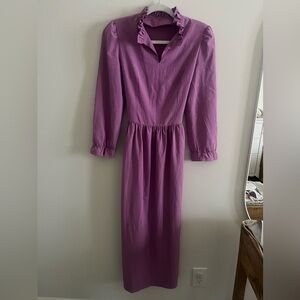 Lilac vintage style lilac dress with ruffle neck detail